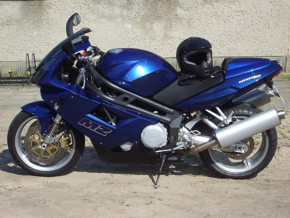 Blue M Z1000 S Motorcyclewith Helmet Wallpaper