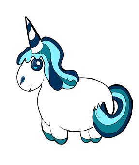 Blue Maned Cartoon Unicorn PNG