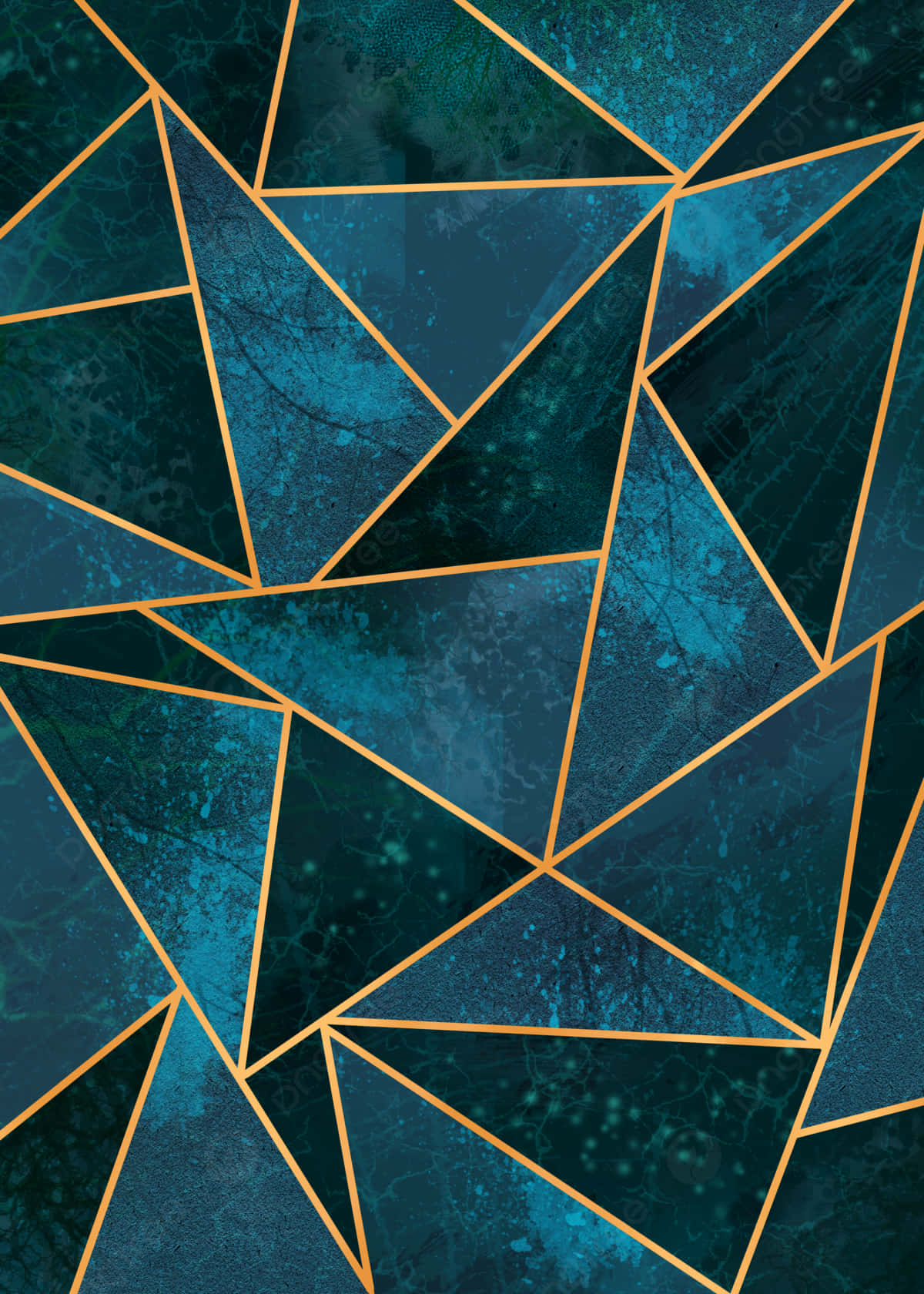 A Geometric Background With Gold And Blue Triangles