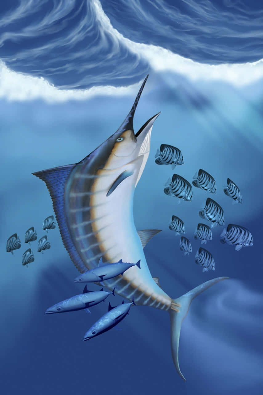 Blue Marlin Underwater Scene Wallpaper