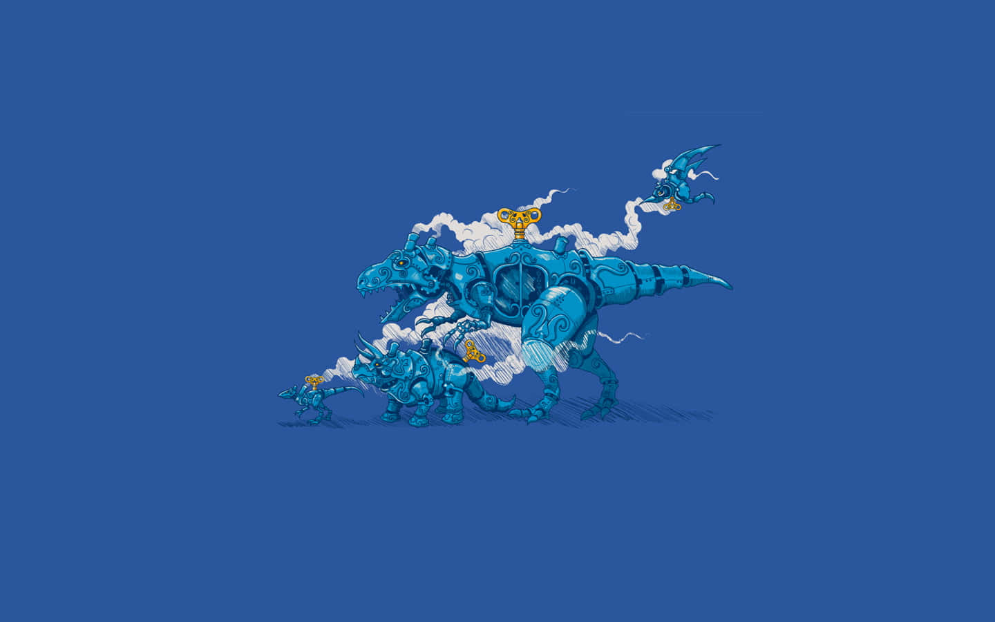 Blue Mechanical Dinosaur Illustration Wallpaper