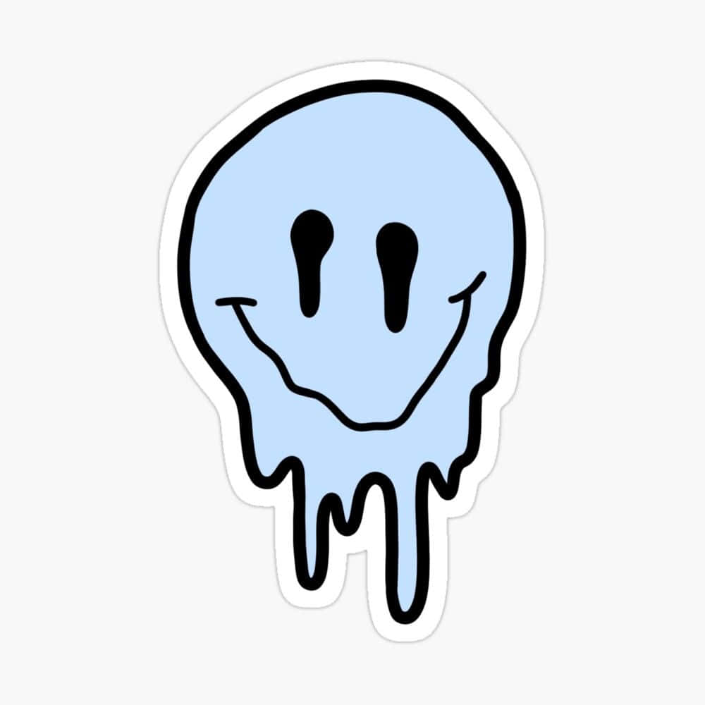 Blue Melting Smiley Face Sticker Wallpaper