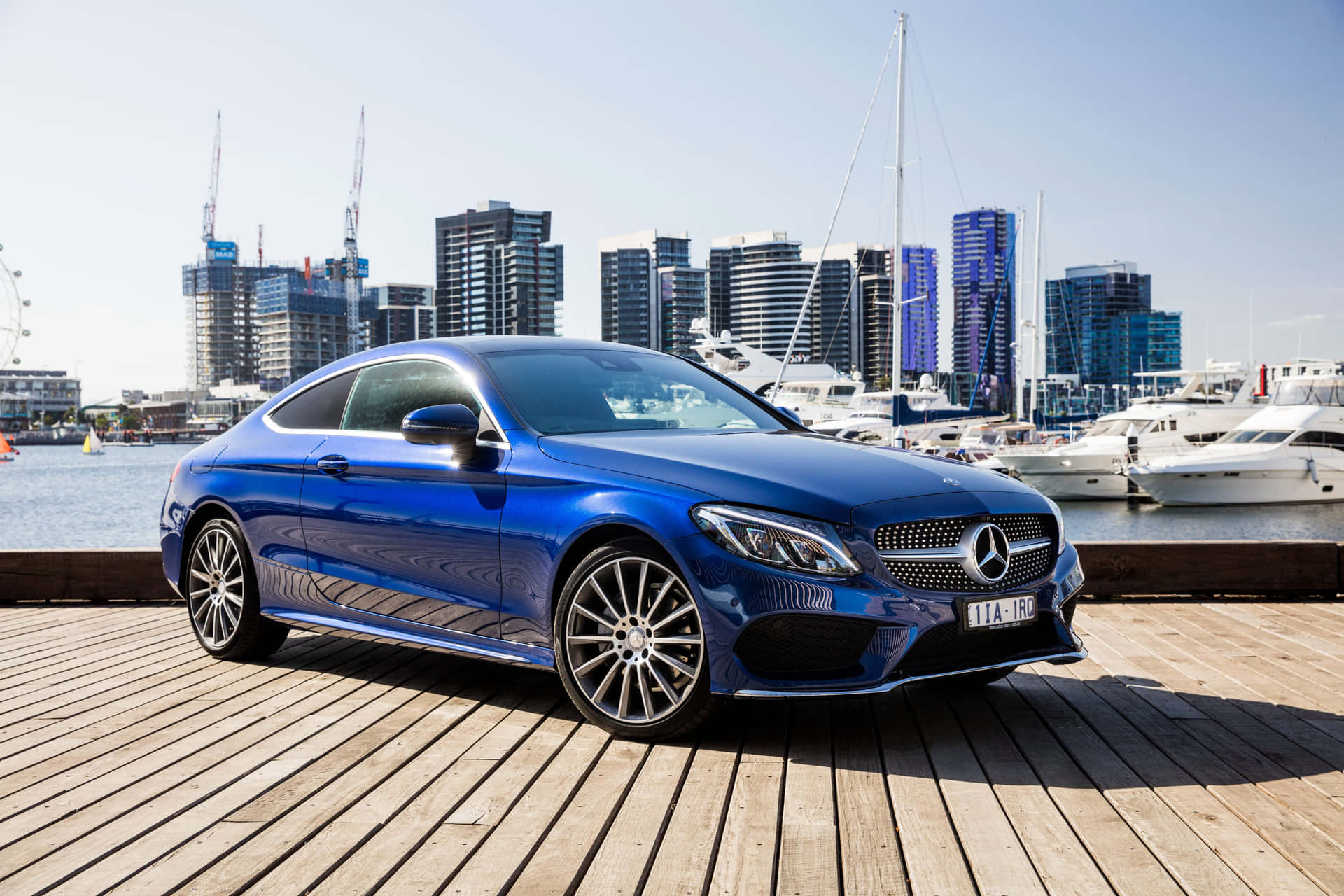 Blauwe Mercedes Benz C Klasse Coupe Marina Achtergrond Achtergrond