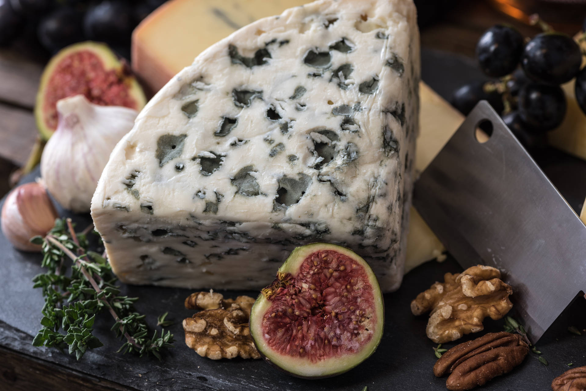 Gourmet Blue Mold Cheese with Fresh Figs Wallpaper