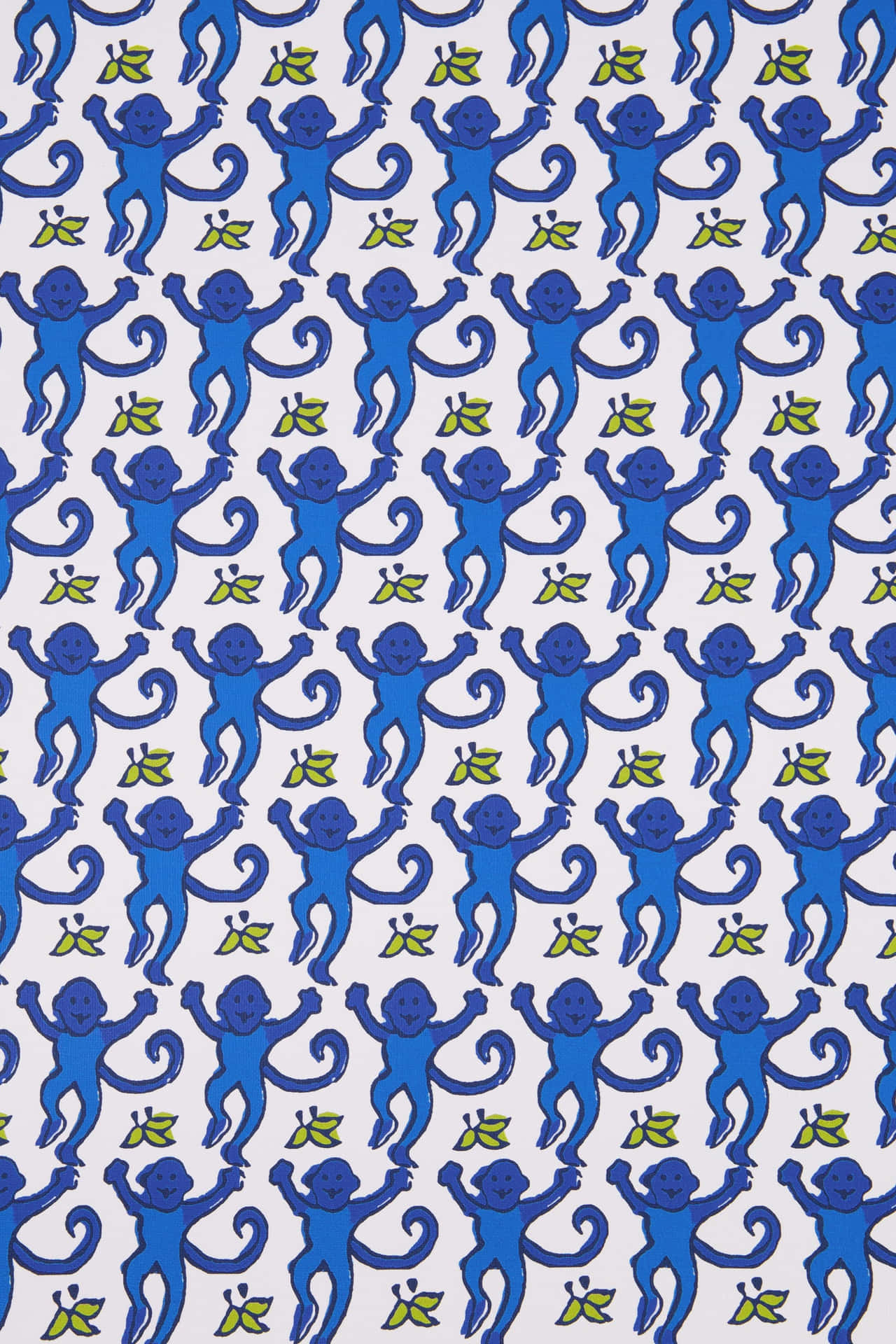 Blue Monkey Pattern Fabric Wallpaper