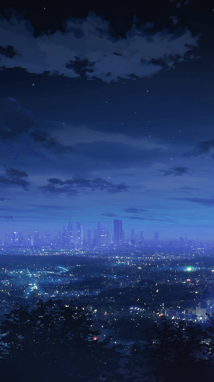Blue Monochrome Anime City Mobile Wallpaper