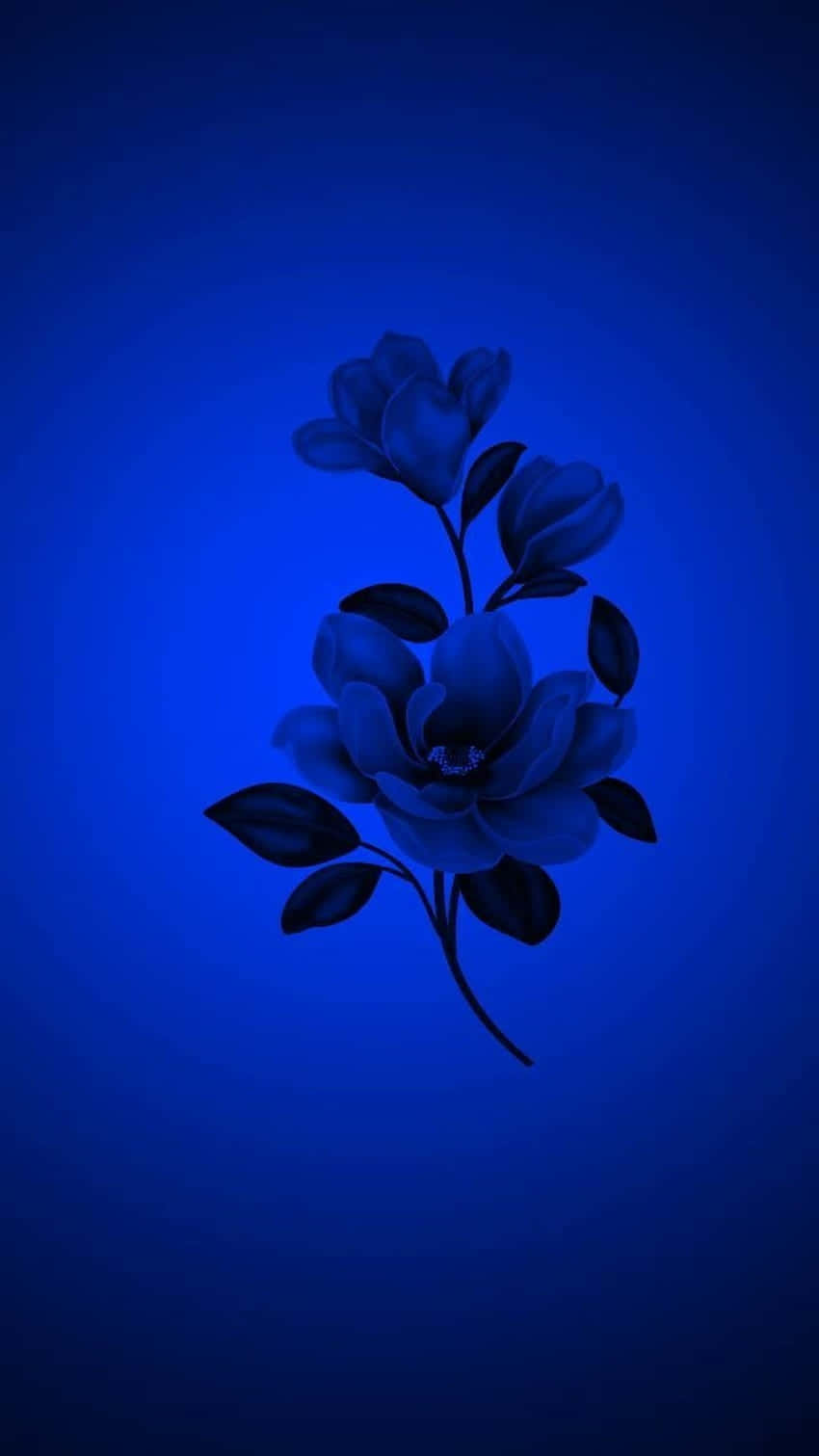 Blue Monochrome Floral Art Wallpaper