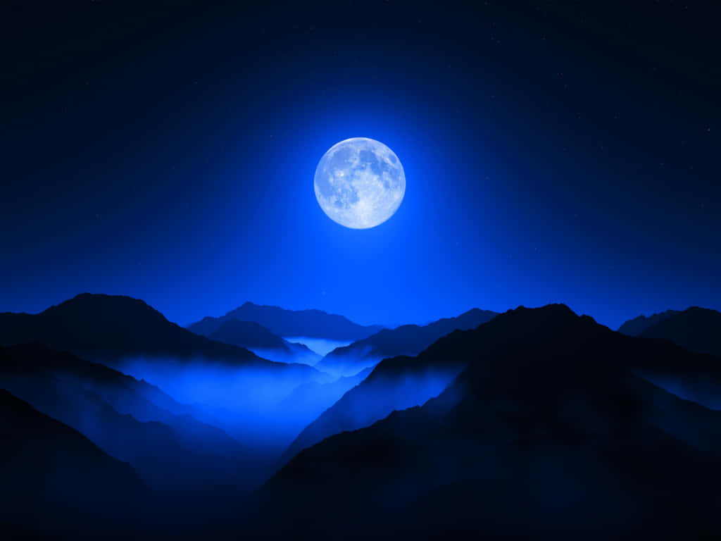 Blue Moon Over Misty Mountains Wallpaper