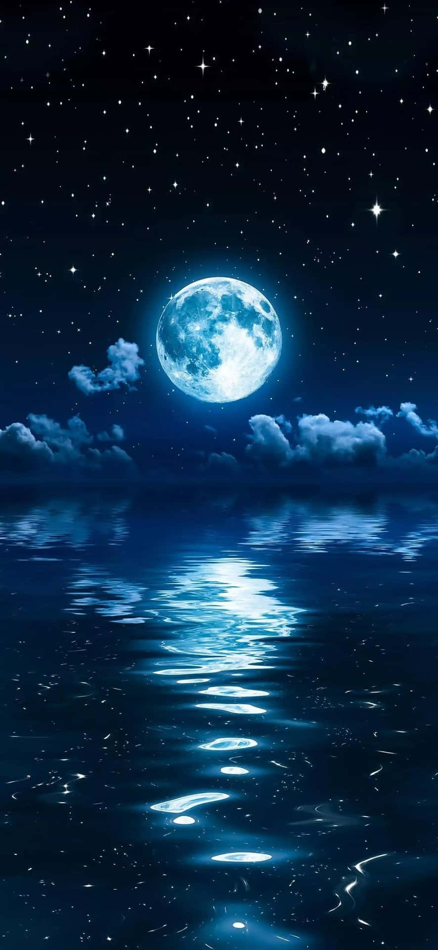 Blue Moon Reflection Night Sky Wallpaper