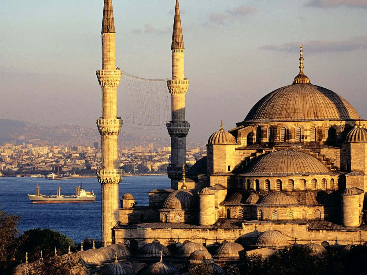 Blue Mosque With Ocean View Close Up Wallpaper