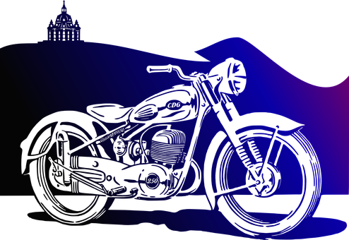 Blue Motorbike Silhouette Artwork PNG