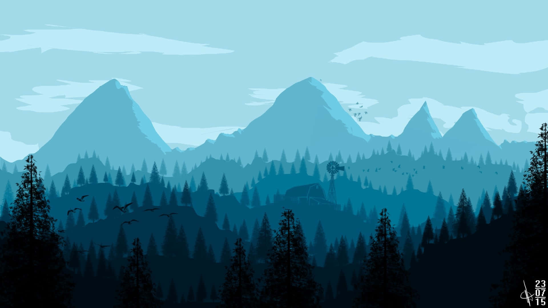 Vistaa Gradiente Delle Montagne Blu Sfondo