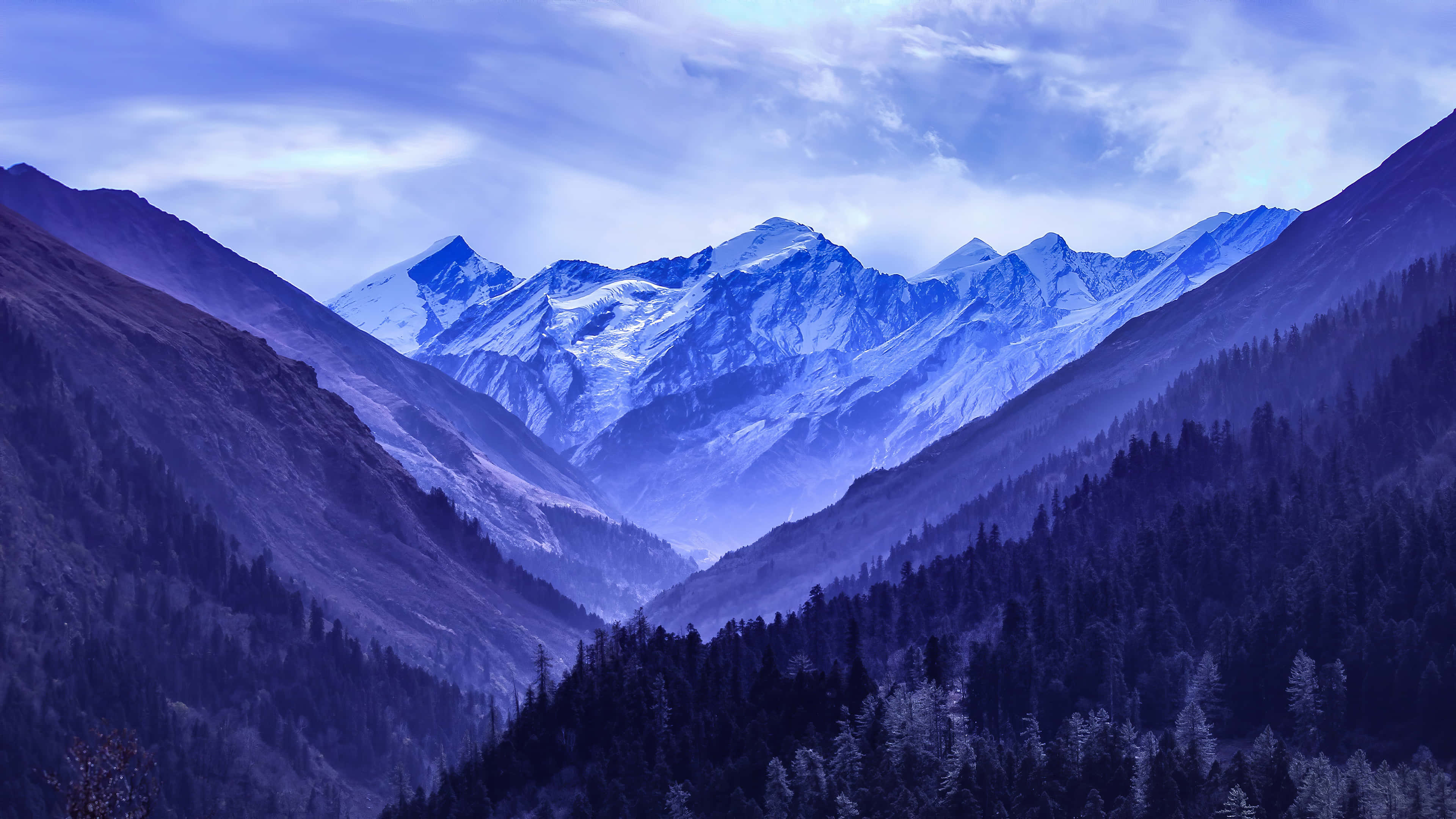 A Mountain Range With Trees And Blue Sky Wallpaper