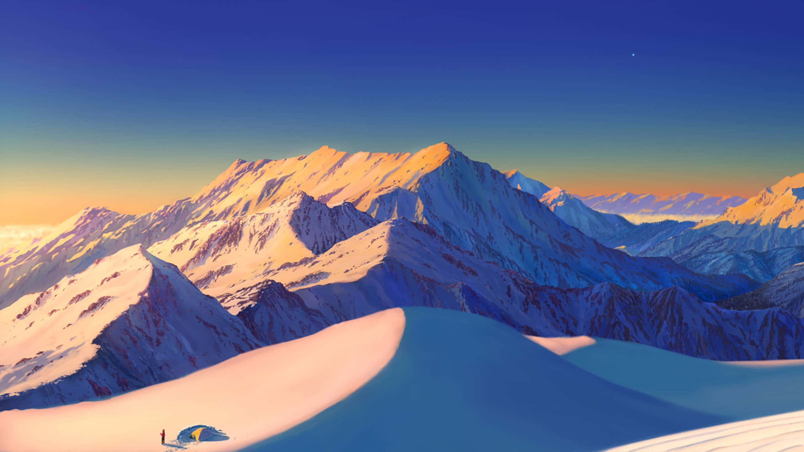 Unatranquila Vista De Un Sendero Sinuoso A Través De Una Majestuosa Montaña Azul. Fondo de pantalla