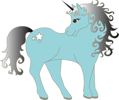 Blue Mythical Unicorn Illustration PNG