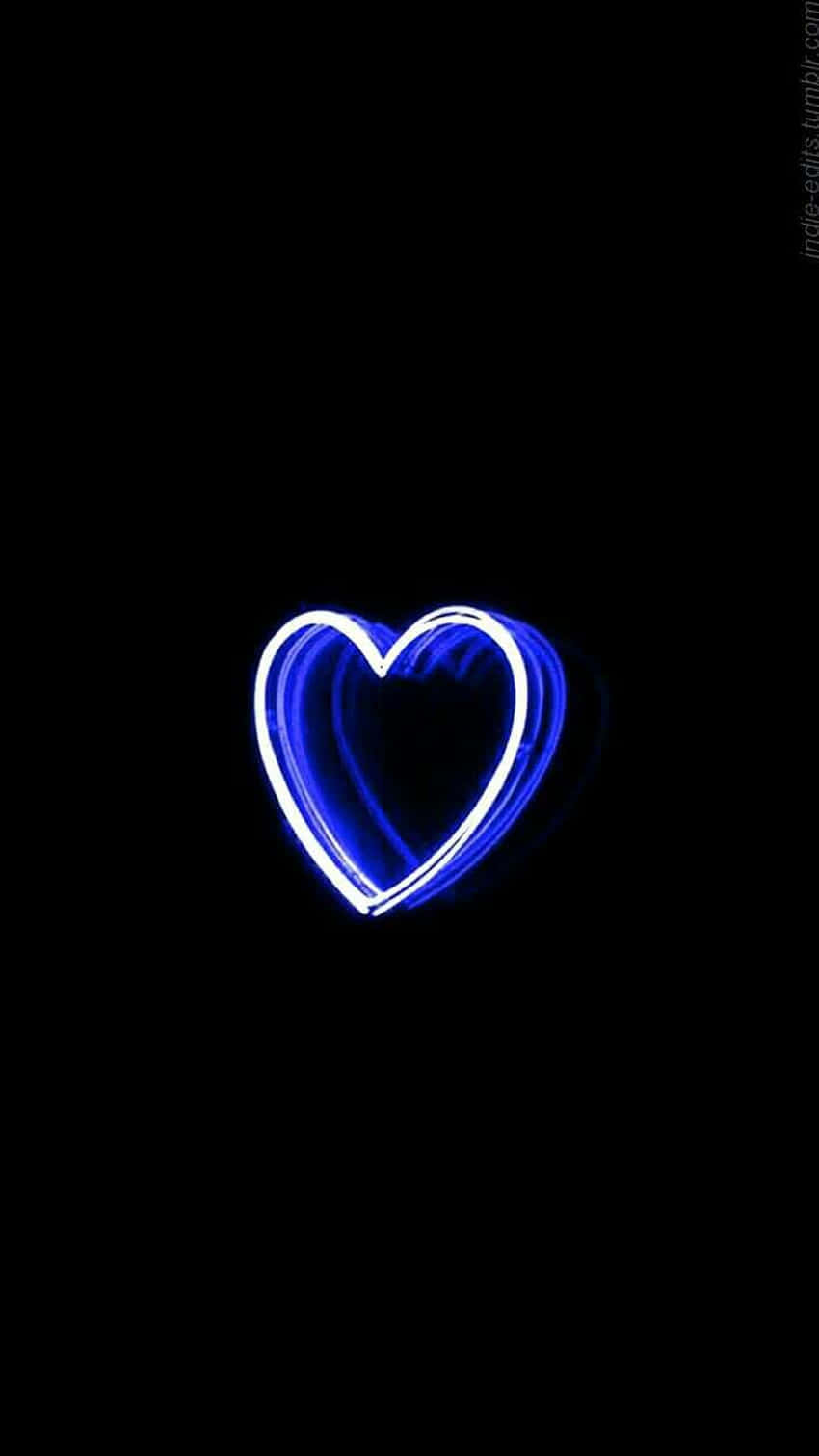 A Blue Heart Drawn On A Black Background