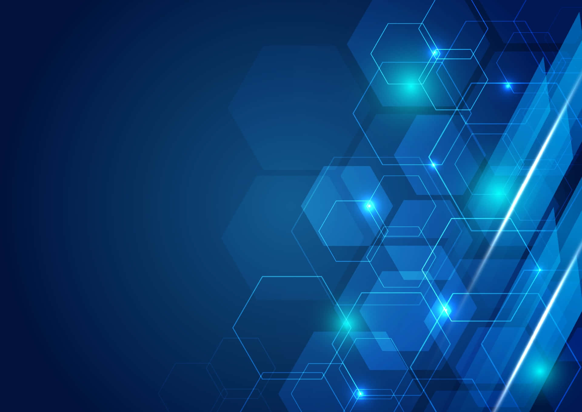 Blue Hexagonal Background With Lights And A Blue Light