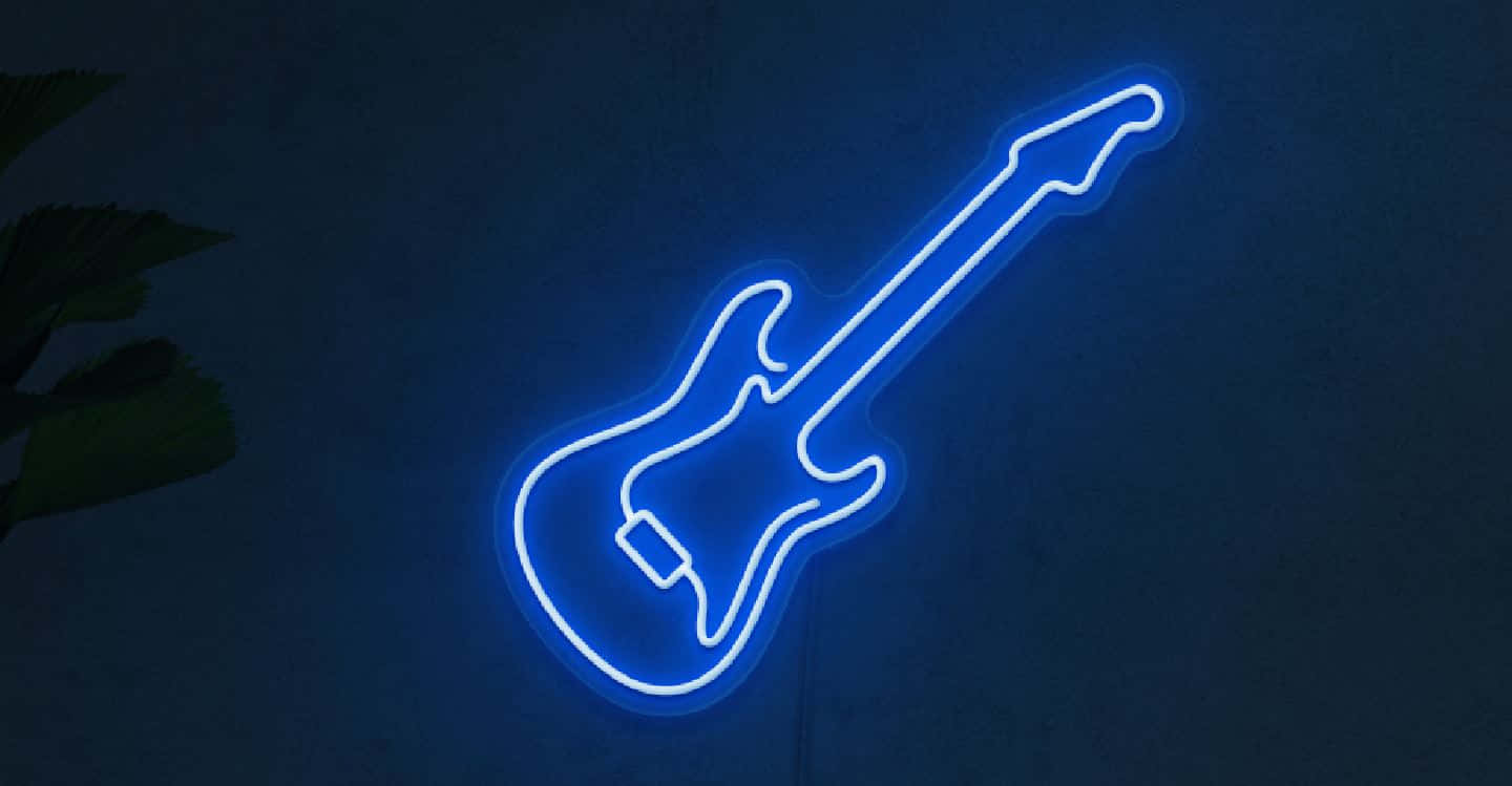 Blue Neon Guitar Sign Wallpaper