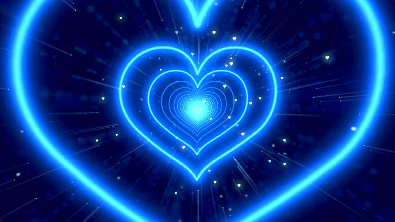 Blue Neon Heart Tunnel Wallpaper