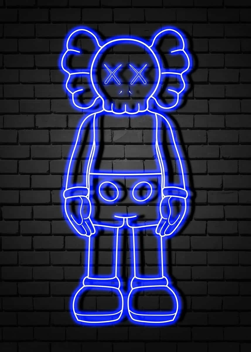 Blue Neon Kaws Figure Wall Art Wallpaper