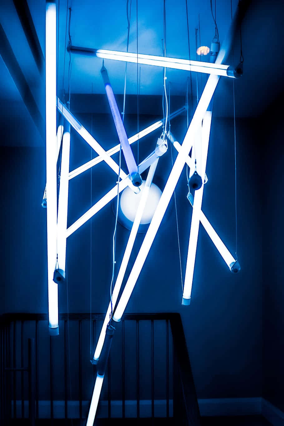 Blue Neon Light Installation Art Wallpaper