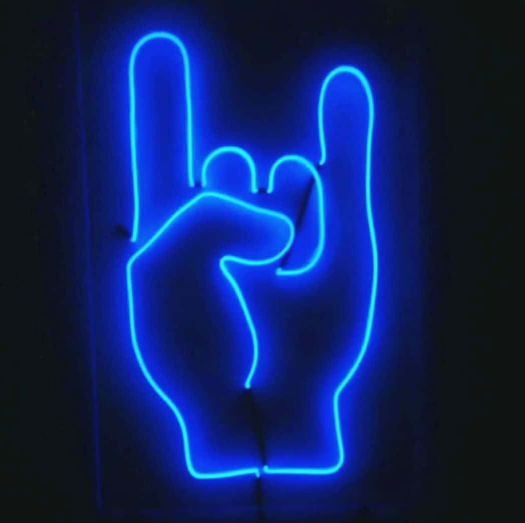 A Neon Sign With A Hand In Blue Wallpaper