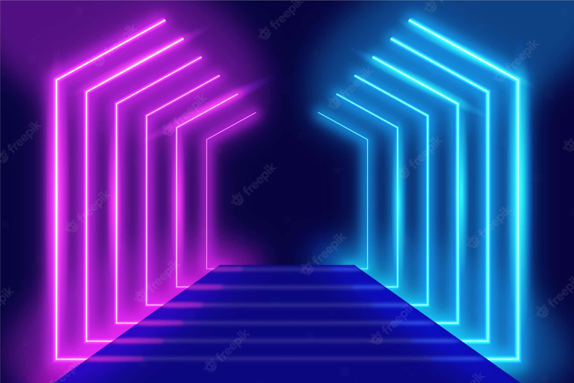 Neon lys tunnel med blå og pink neon lys Wallpaper