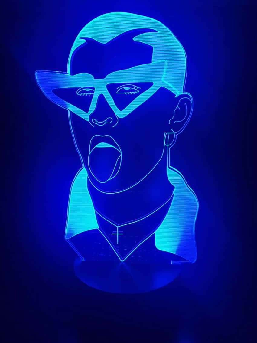 Blue Neon Portrait Bad Bunny Aesthetic Wallpaper