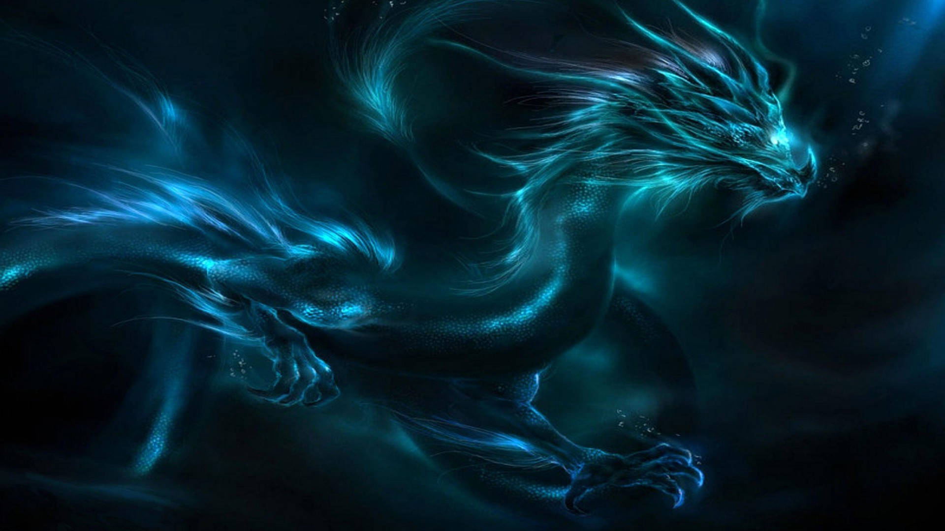 Blue Neon Really Cool Dragons Wallpaper