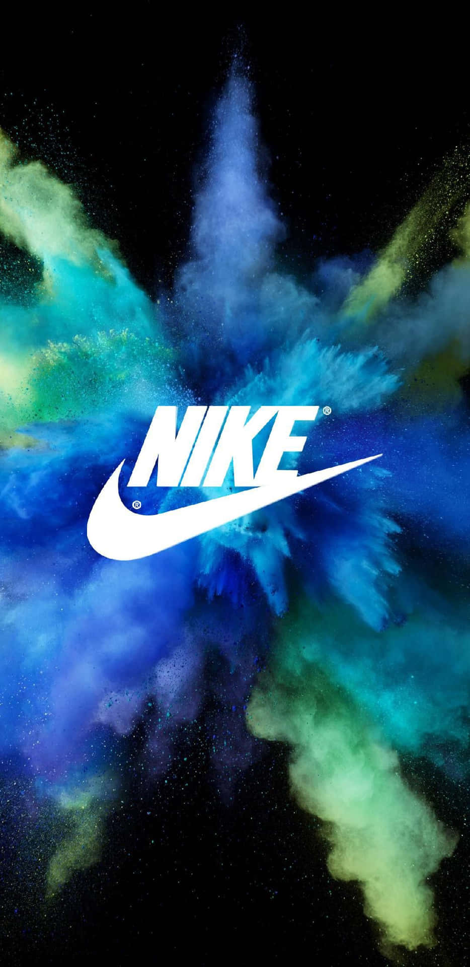 Nike Logo On A Black Background With Colorful Powder Wallpaper