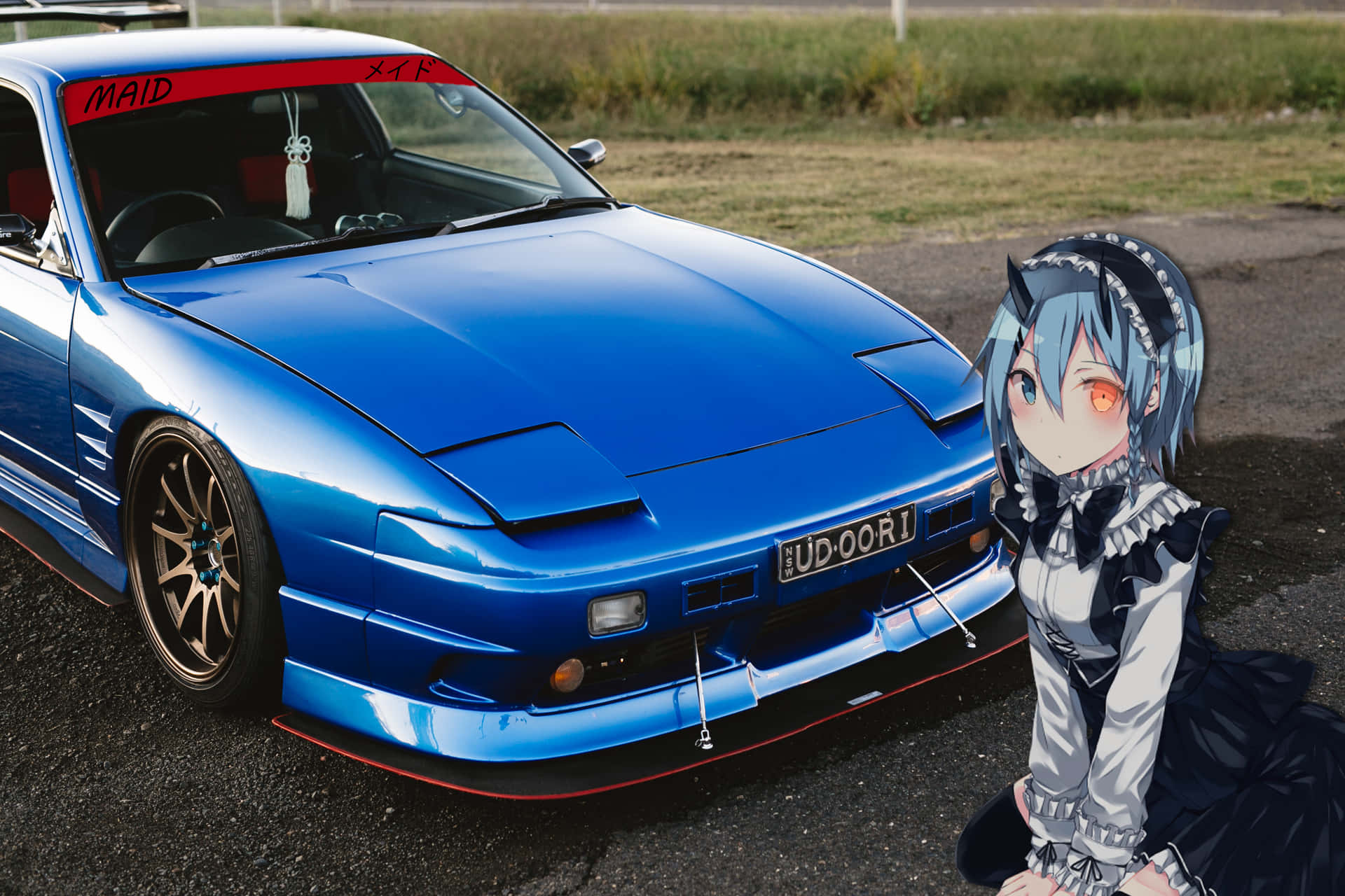 Nissan180sx Jdm Azul Con Temática Anime. Fondo de pantalla
