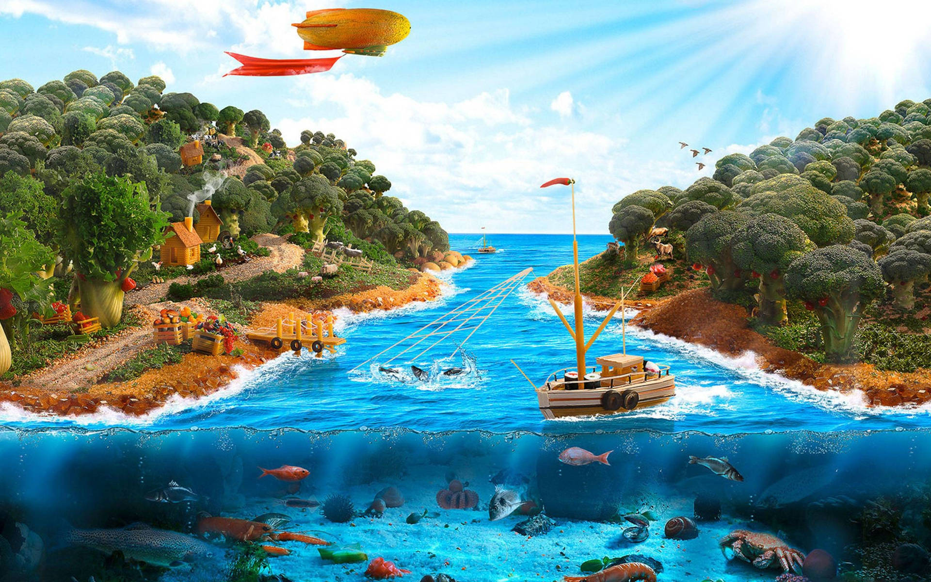 Blue Ocean Fantasy World Wallpaper