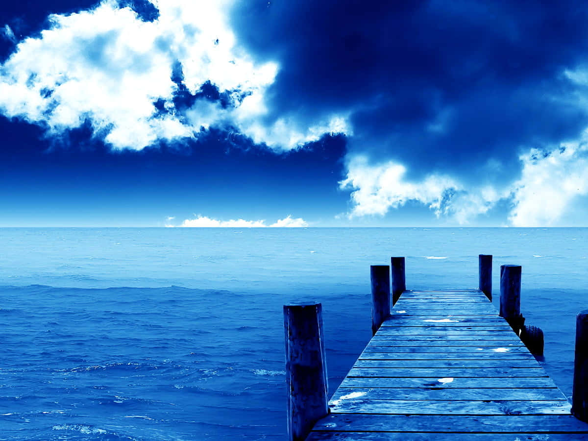 Blue Ocean Pier Clouds Aesthetic Wallpaper