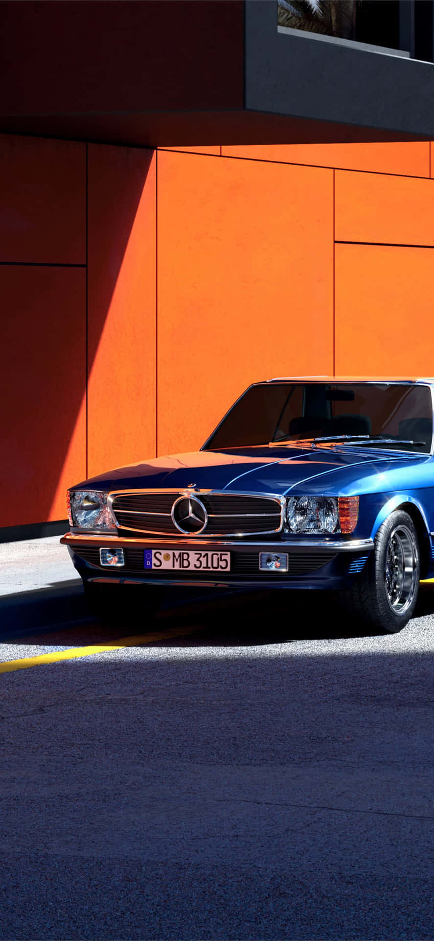 Blue Old Mercedes In Orange Background Wallpaper