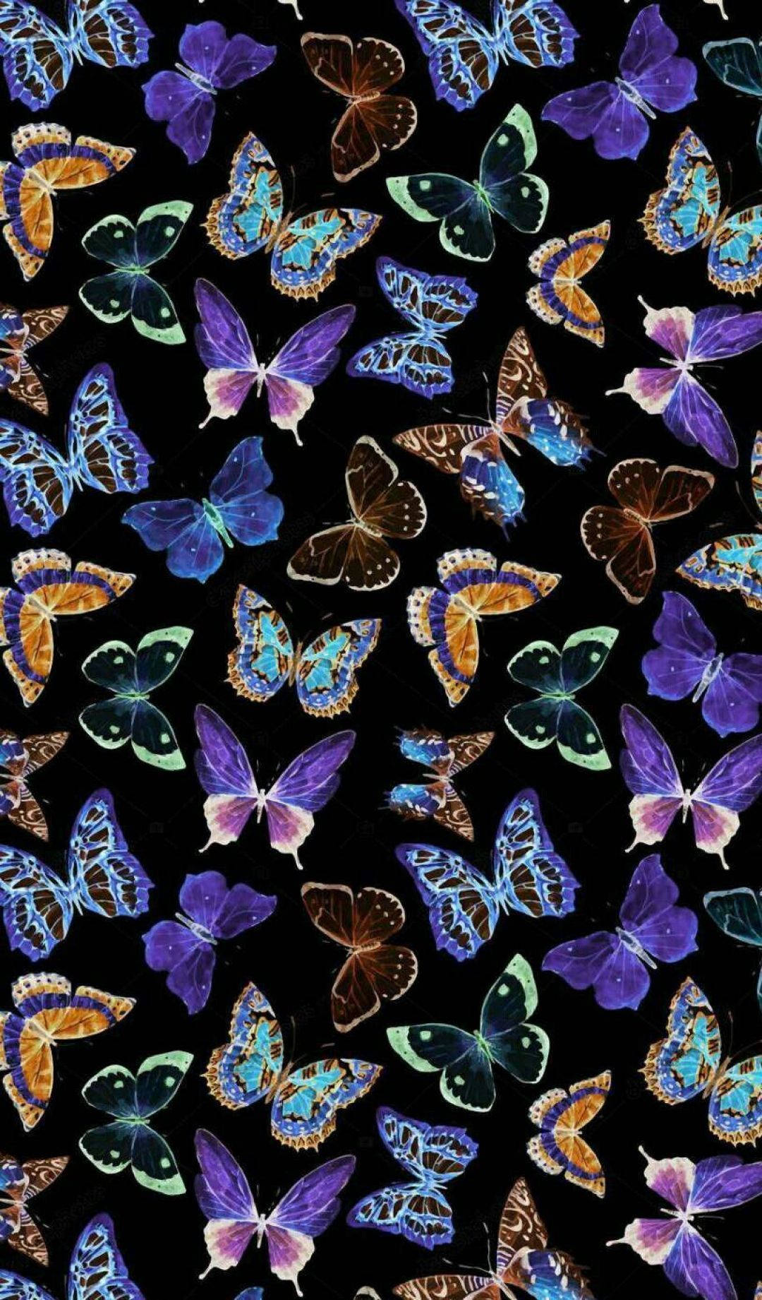 Blue, Orange, And Purple Butterfly Phone Wallpaper