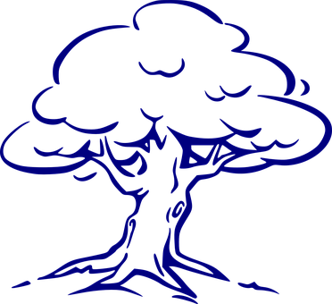 Blue Outline Tree Illustration PNG