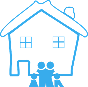 Blue Outlined Houseand Family Icon PNG