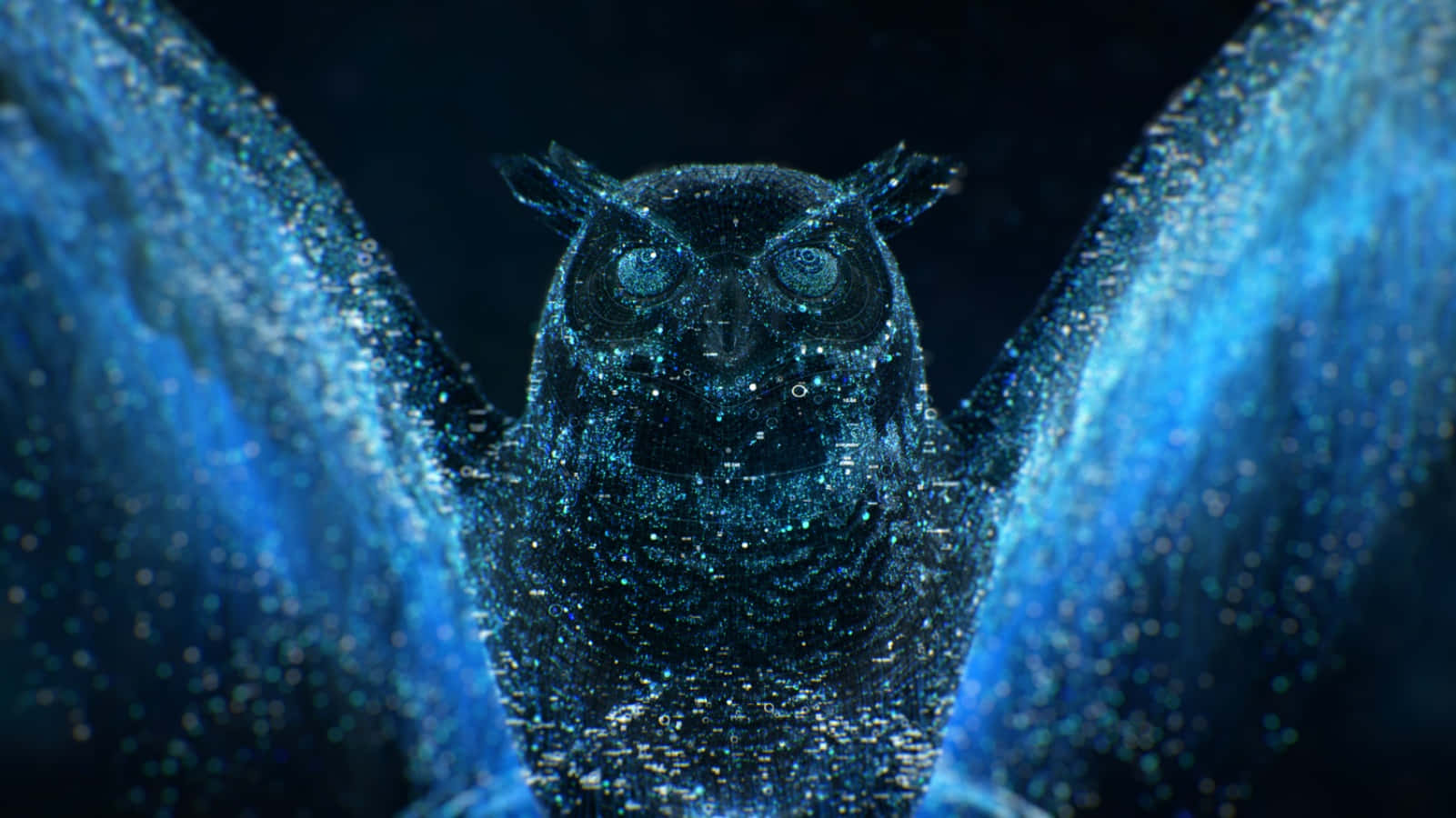 A beautiful fierce blue owl's eyes watching for prey