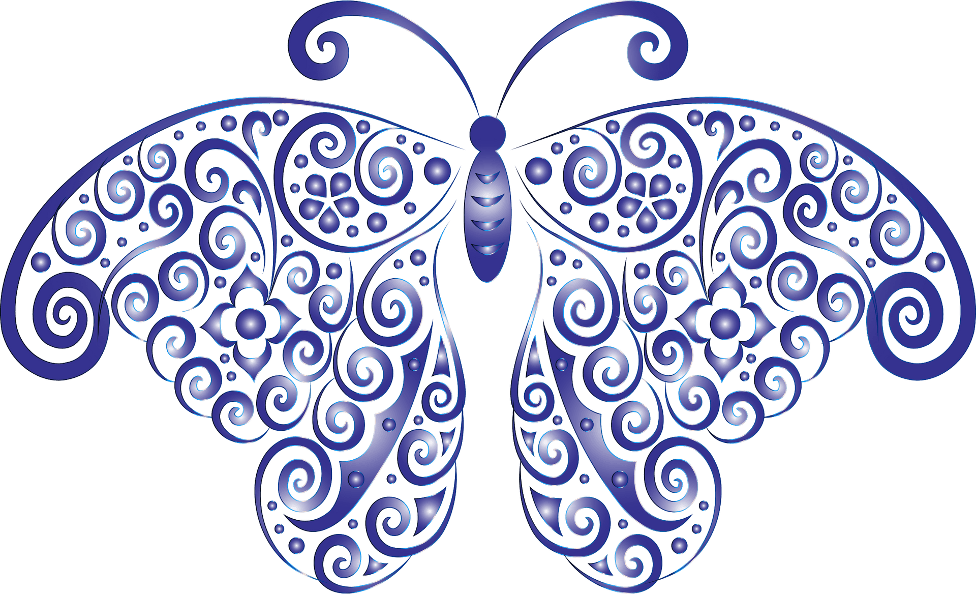 Blue Paisley Butterfly Transparent Background PNG