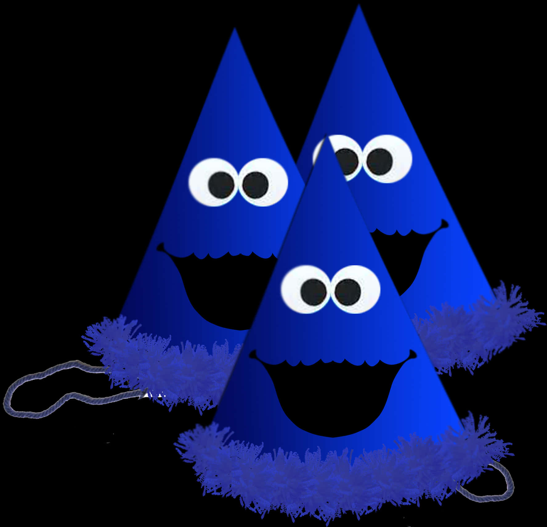 Blue Party Hats Cartoon Faces PNG