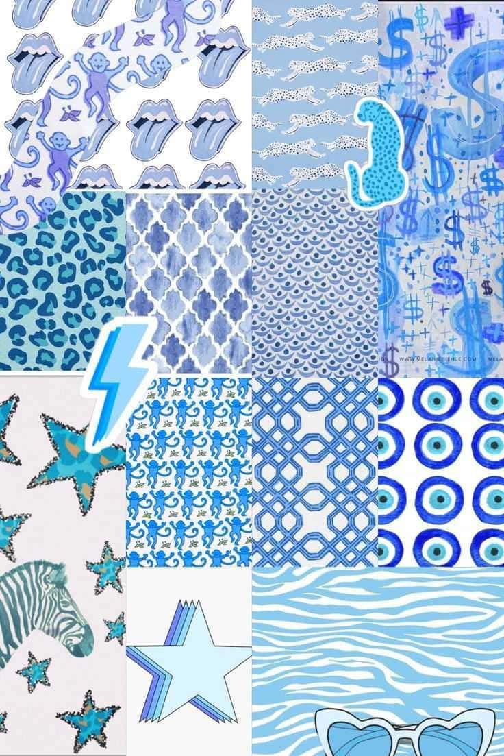 Blue Pattern Collage Wallpaper