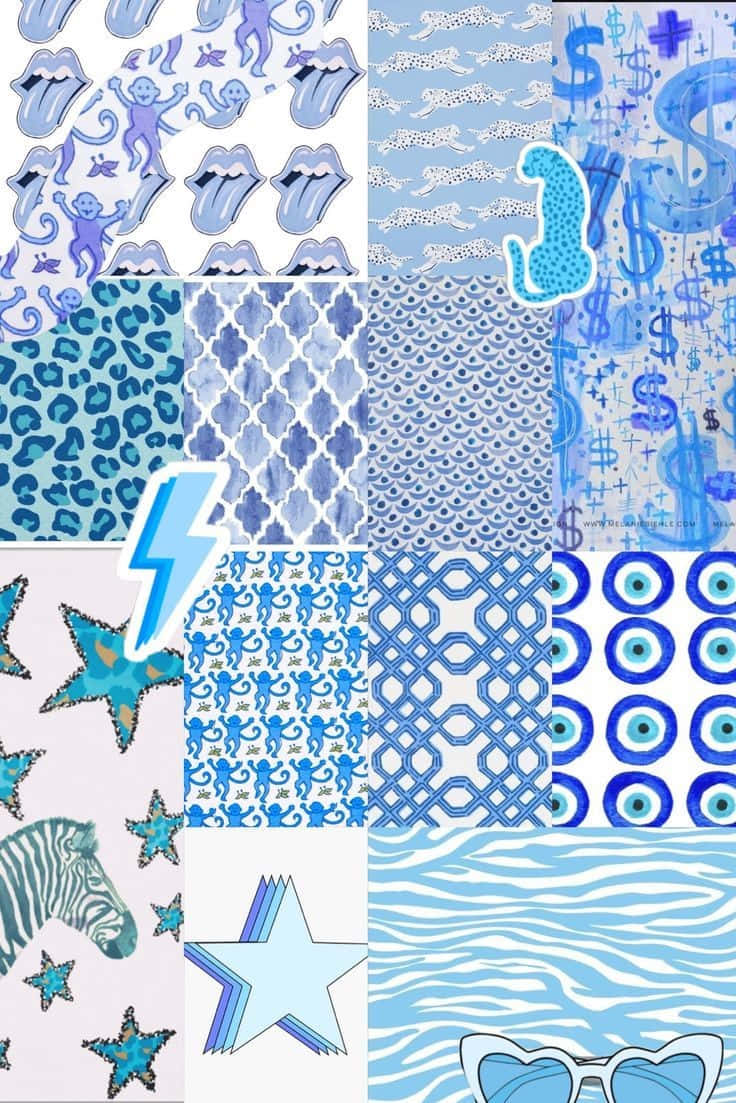 Blue Pattern Collage Preppy Style Wallpaper