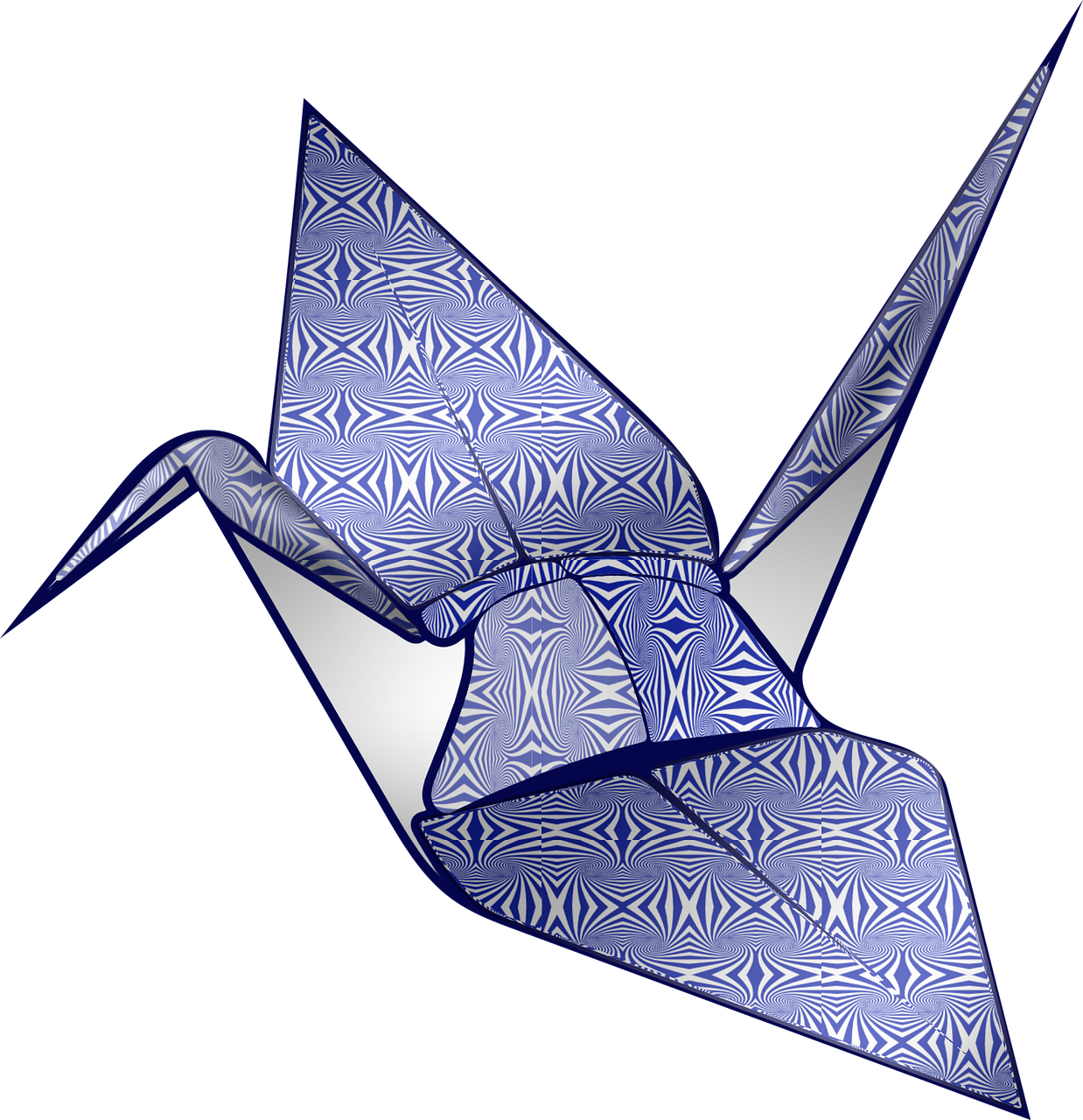 Blue Patterned Origami Crane PNG