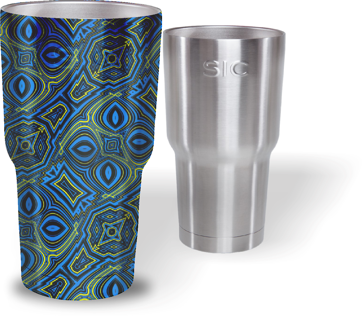 Blue Patternedand Stainless Steel Tumblers PNG