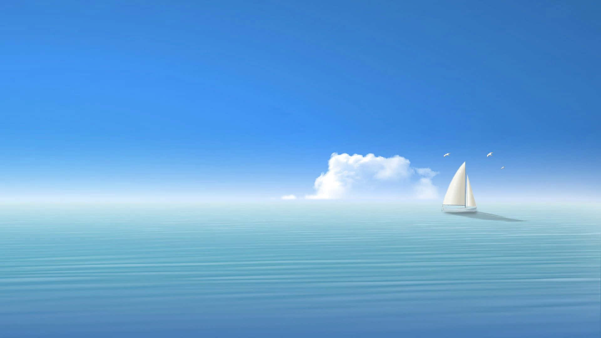 Boat On The Calm Sea Blue PC Wallpaper