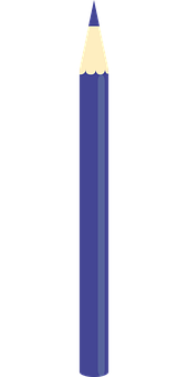 Blue Pencil Sharp Tip PNG — A sharpened blue pencil with yellow wood grain stands upright against a solid black background.