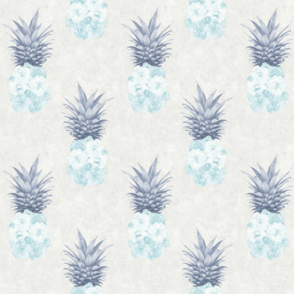 "A Blue Peonies and Pineapple Pattern" Wallpaper