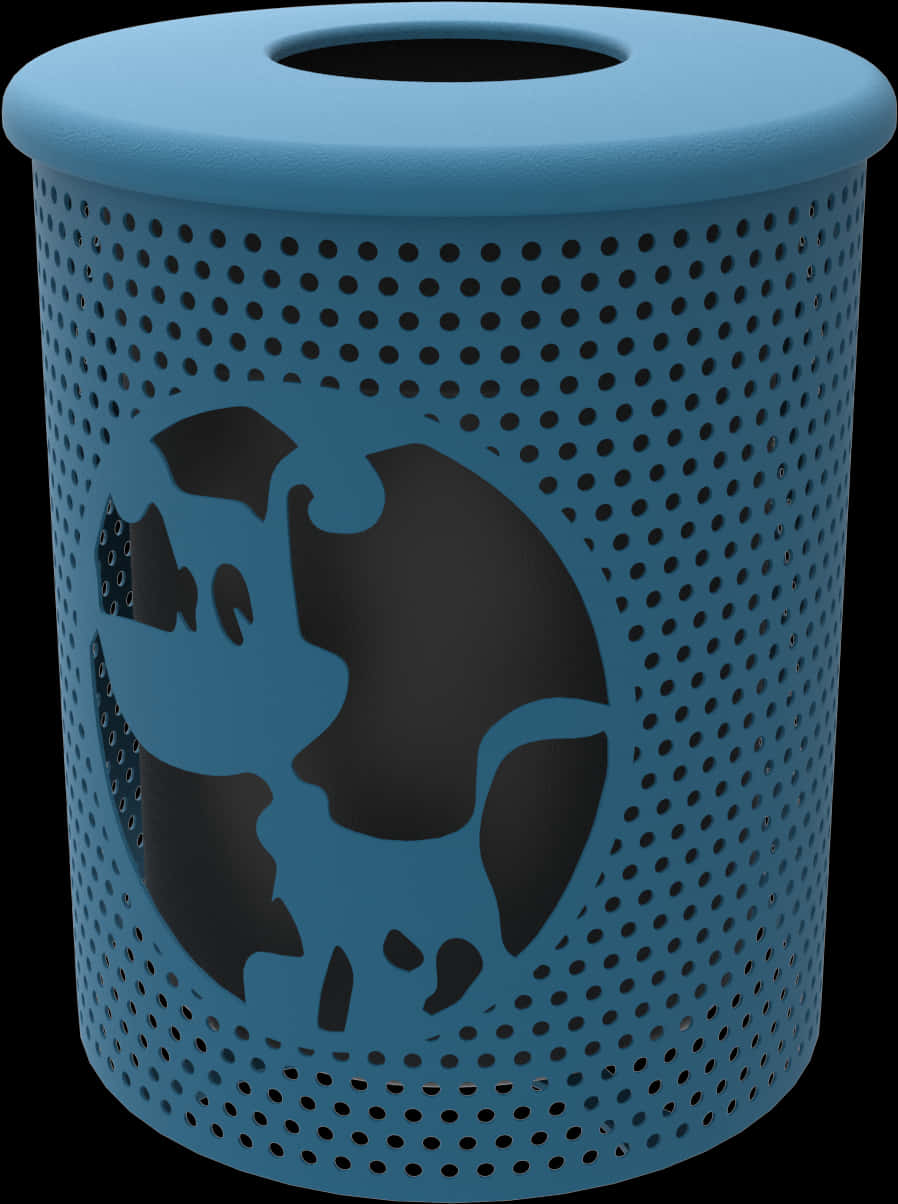 Blue Perforated Trash Canwith Earth Design PNG