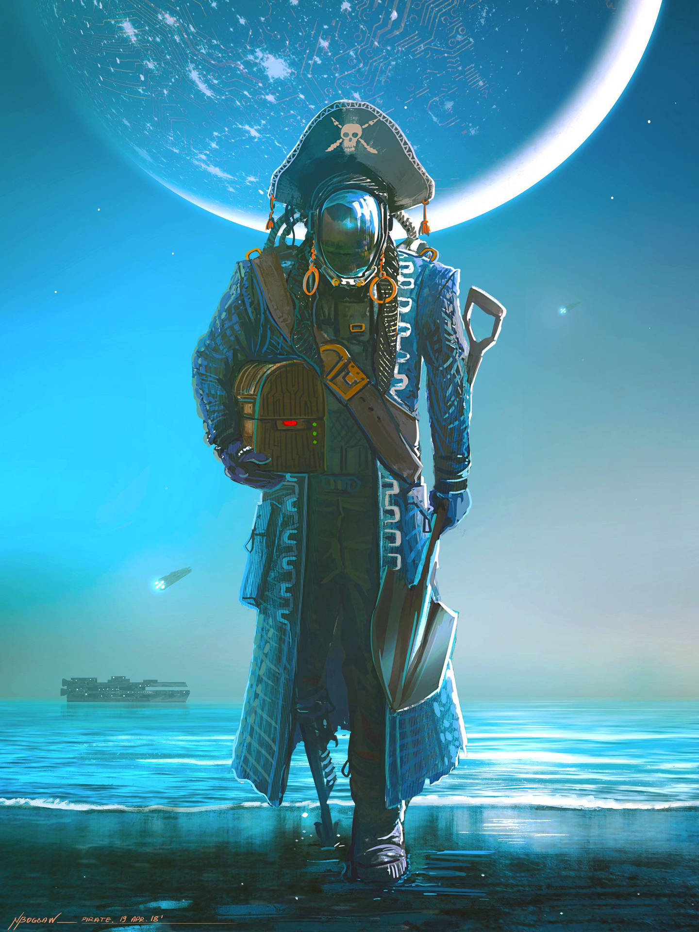 A Blue Pirate Captain Leading His Crew Wallpaper