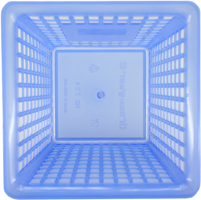 Blue Plastic Basket Perspective View PNG